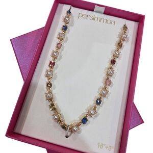 🌈🔹️ Persimmon🔹️Multi Color Gemstone Freshwater Pearl 16" Necklace